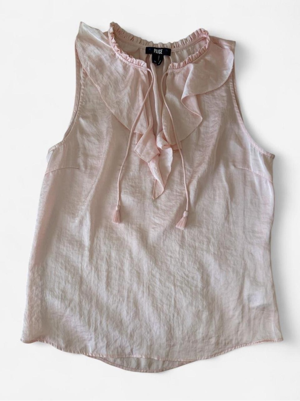 PAIGE Pale Pink Ruffle Tie-Neck Sleeveless Blouse